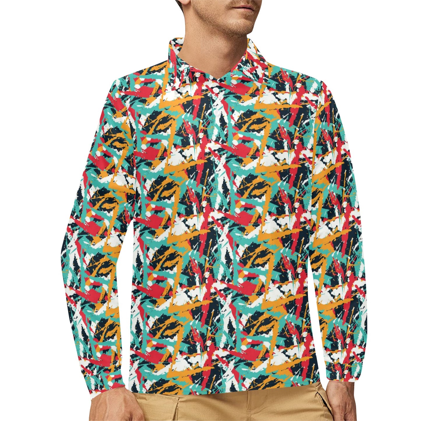 Splatter Print Design LKS304 Long Sleeve Polo Shirt For Men's