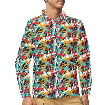 Splatter Print Design LKS304 Long Sleeve Polo Shirt For Men's