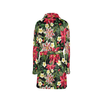 Poinsettia Pattern Print Design POT05 Women's Fleece Robe