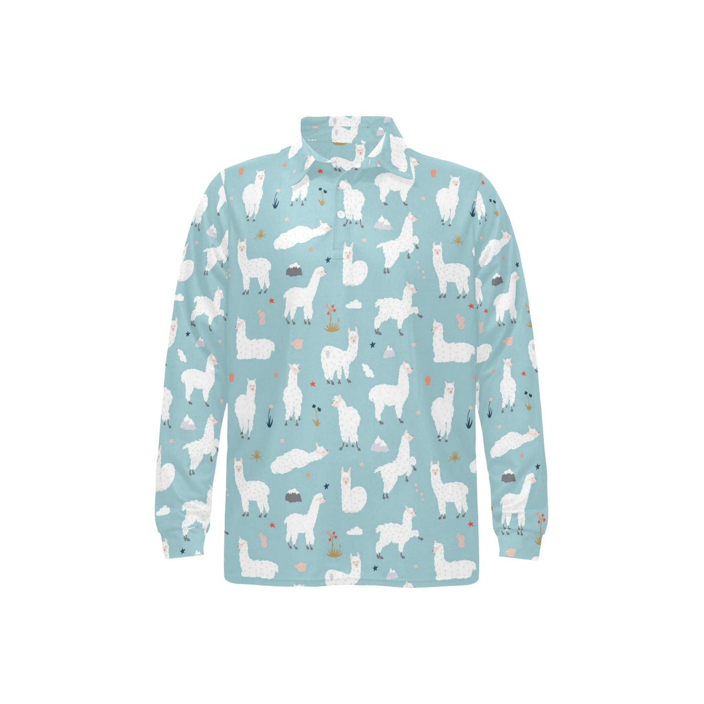 Alpaca Pattern Print Design 02 Long Sleeve Polo Shirt For Men's