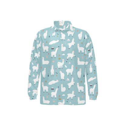 Alpaca Pattern Print Design 02 Long Sleeve Polo Shirt For Men's