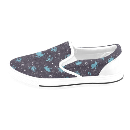 Zodiac Print Design LKS303 White Slip Ons Canvas Women's Shoes