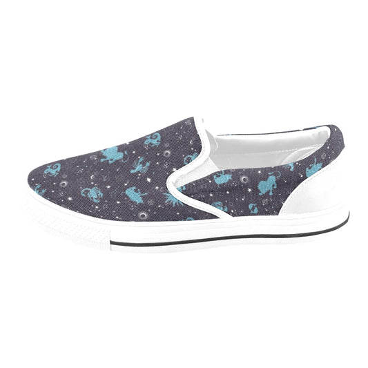 Zodiac Print Design LKS303 White Slip Ons Canvas Women's Shoes