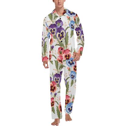 Pansy Pattern Print Design PS06 Men's Long Pajama Set