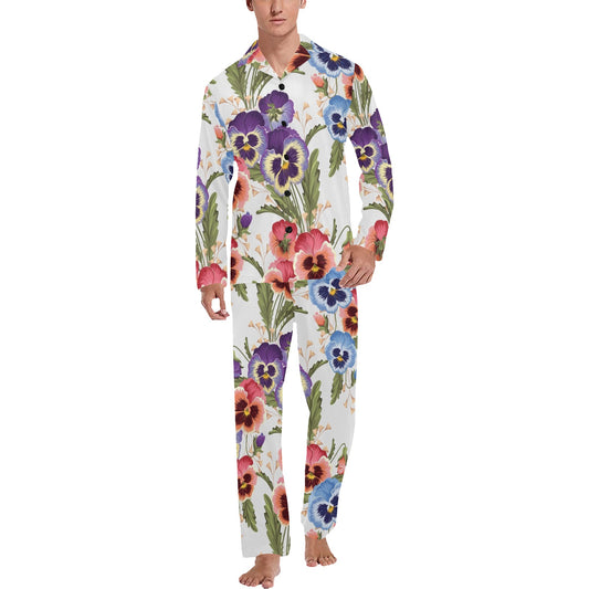 Pansy Pattern Print Design PS06 Men's Long Pajama Set