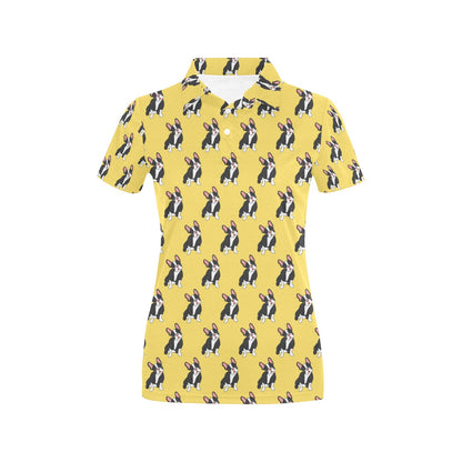 Boston Terrier Pattern Print Design 06 Women's Polo Shirt