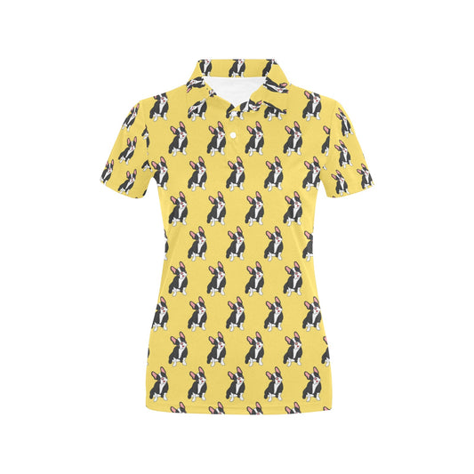 Boston Terrier Pattern Print Design 06 Women's Polo Shirt
