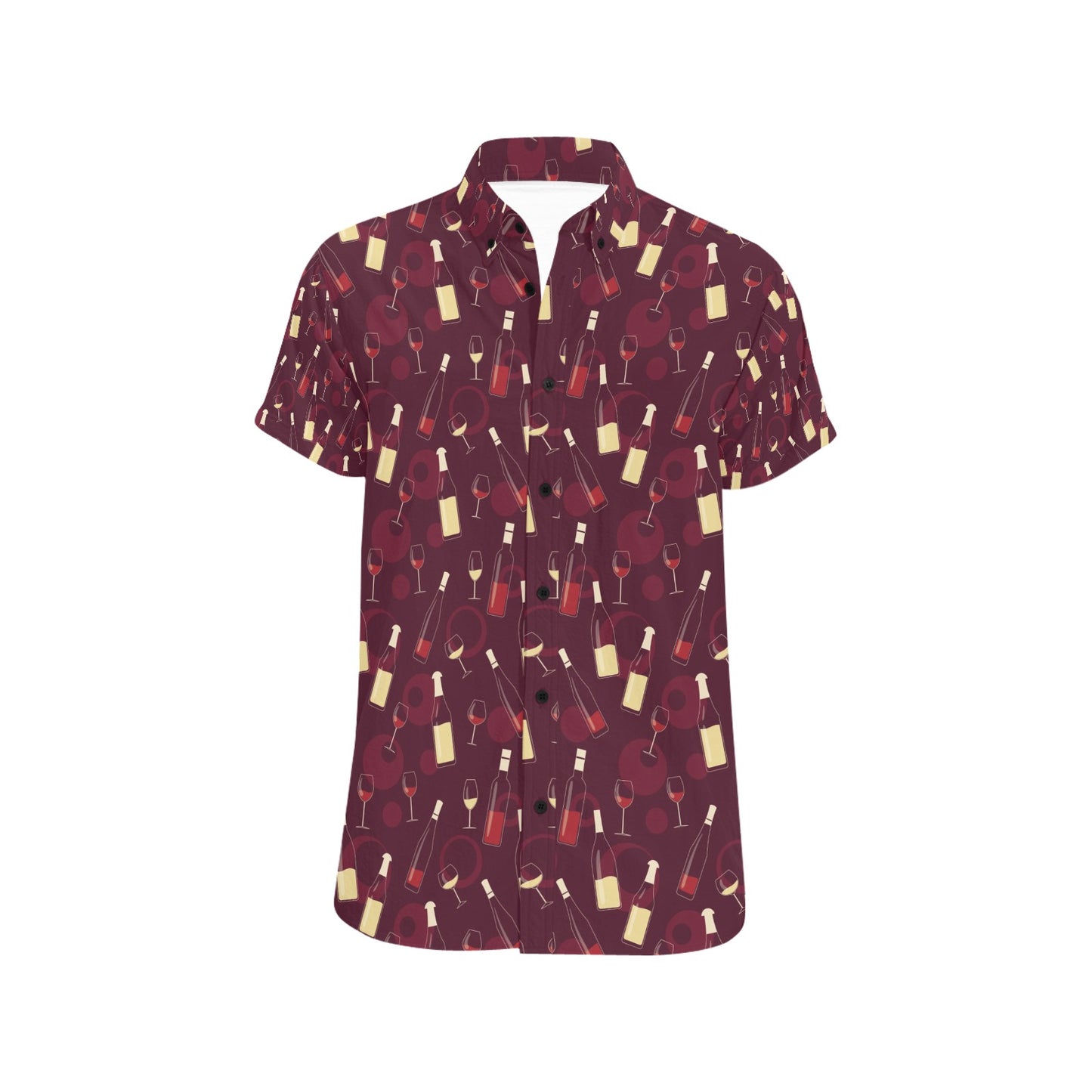 Wine Themed Print Design LKS302 Men Short Sleeve Button Up Shirt