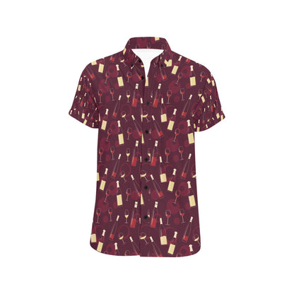 Wine Themed Print Design LKS302 Men Short Sleeve Button Up Shirt