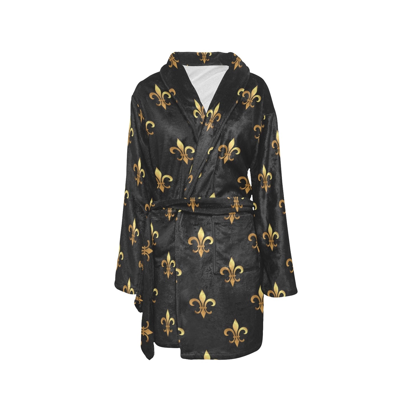 Fleur De Lis Gold Pattern Print Design 03 Women's Fleece Robe