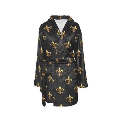 Fleur De Lis Gold Pattern Print Design 03 Women's Fleece Robe