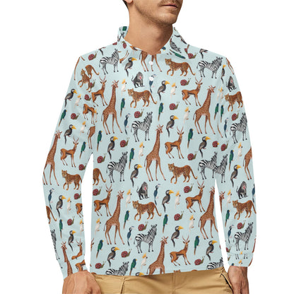 Safari Animal Print Design LKS306 Long Sleeve Polo Shirt For Men's