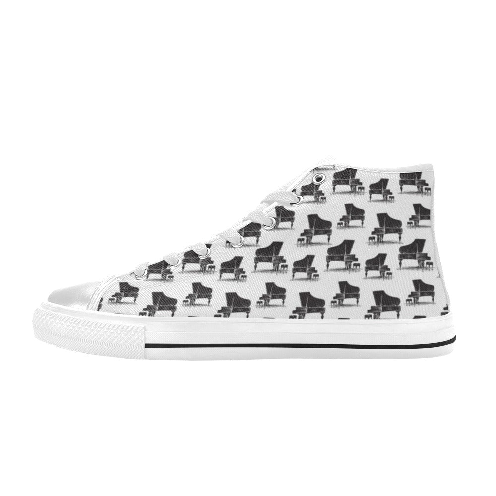 Piano Print Design LKS401 Men's High Top Canvas Shoes