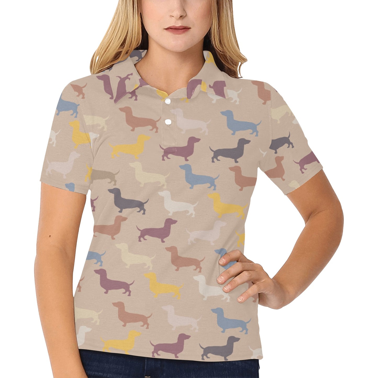 Dachshund Pattern Print Design 03 Women's Polo Shirt