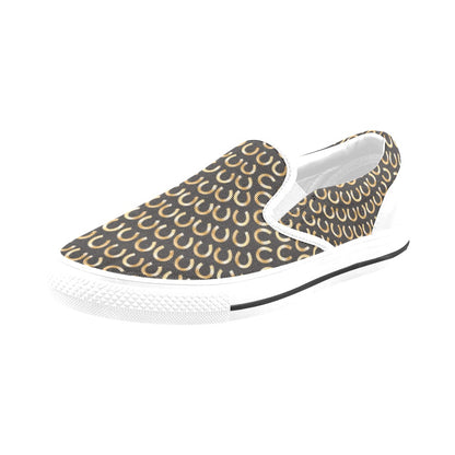 Horseshoe Print Design LKS304 White Slip Ons Canvas Women's Shoes