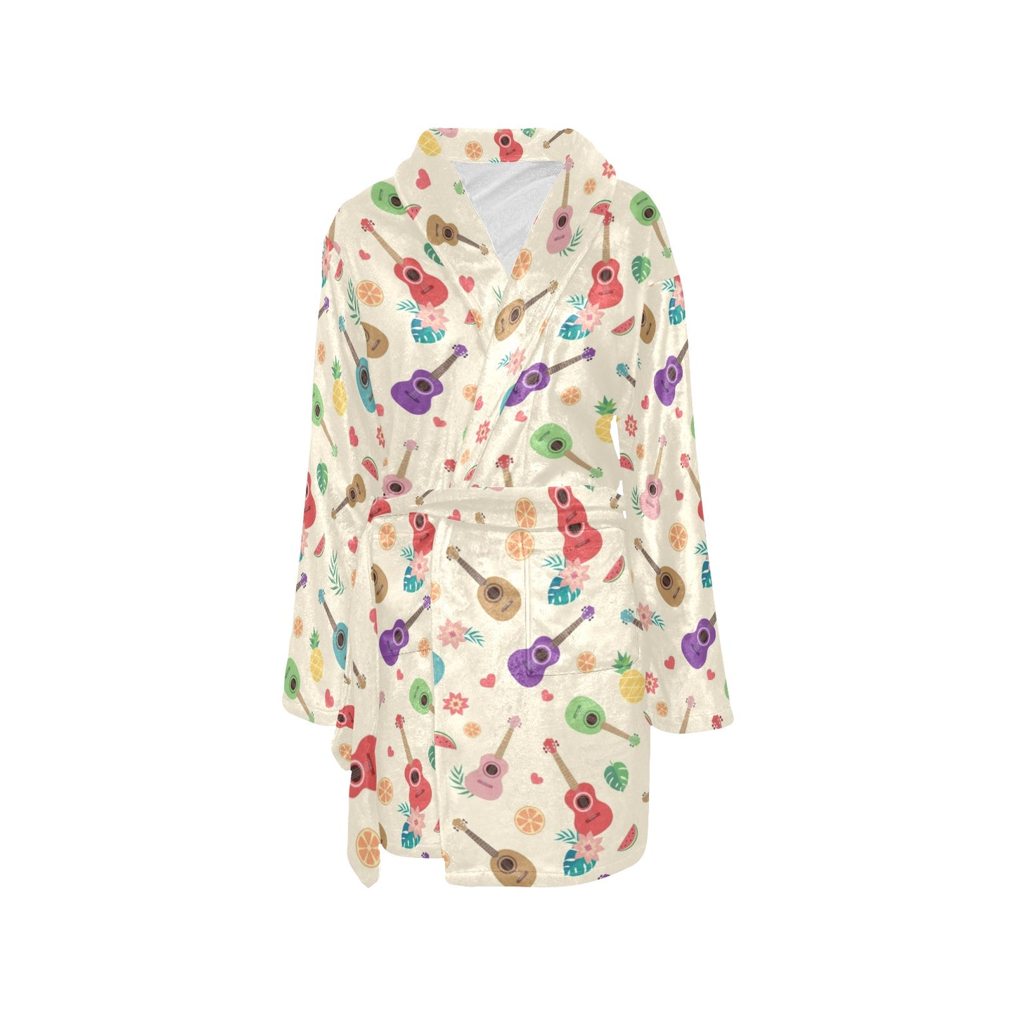 Ukulele Pattern Print Design 01 Women's Fleece Robe