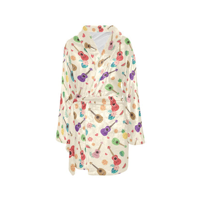 Ukulele Pattern Print Design 01 Women's Fleece Robe