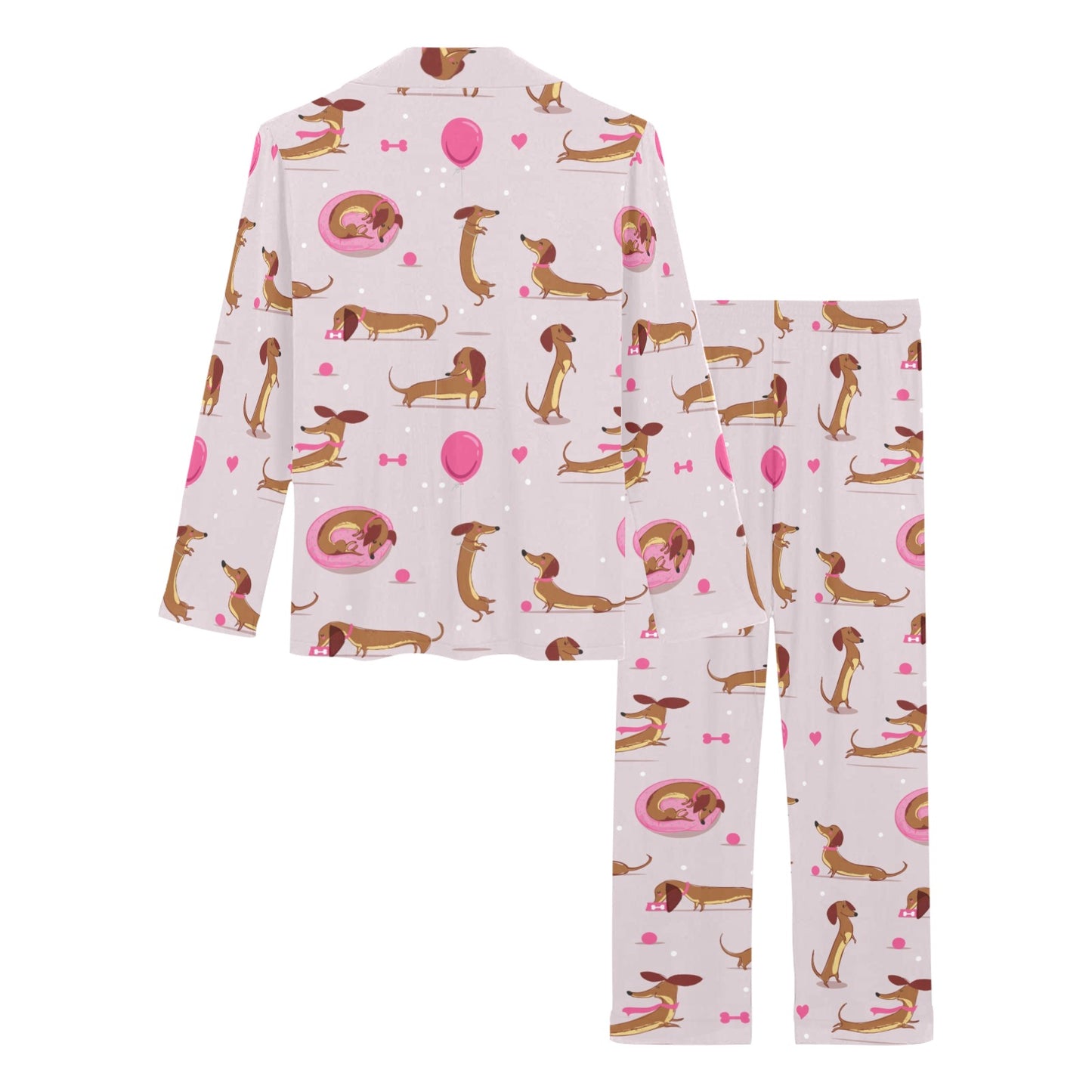 Dachshund Pattern Print Design 10 Women's Long Pajama Set