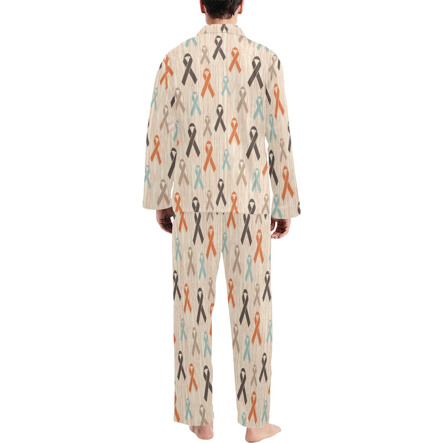 Cancer Awareness Pattern Print Design 01 Men's Long Pajama Set