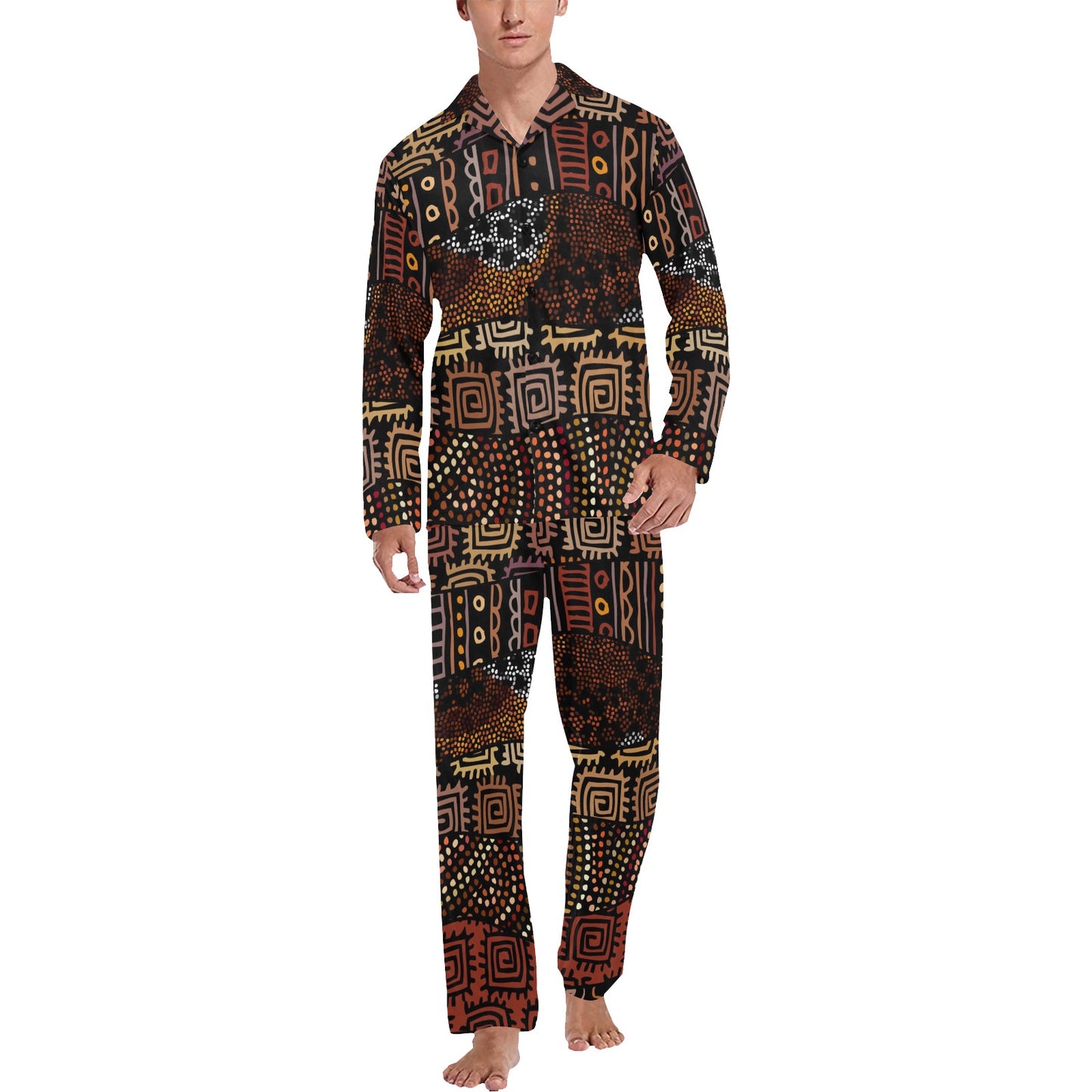 African Pattern Print Design 07 Men's Long Pajama Set
