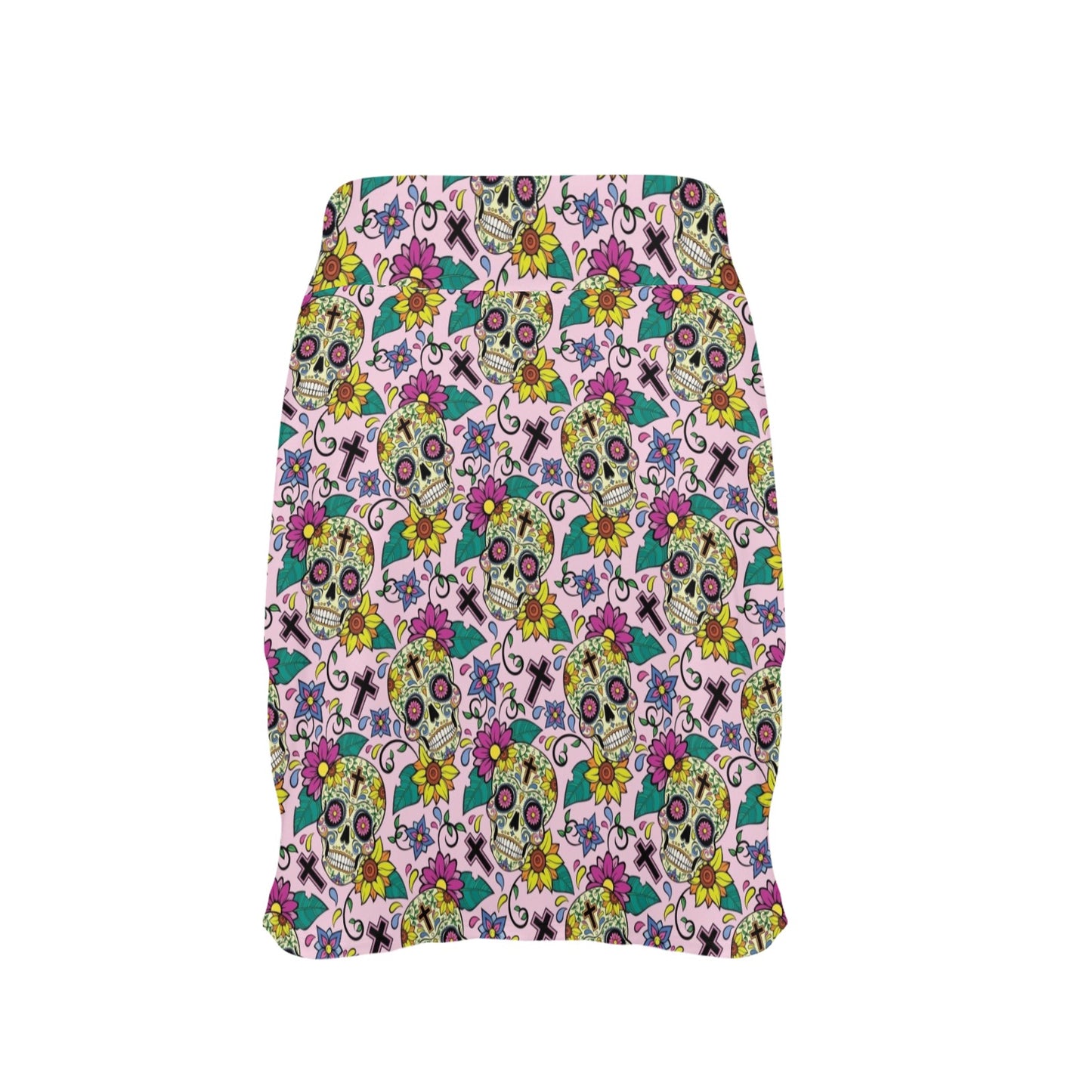 Sugar Skull Print Design LKS307 17" Golf & Pickleball Skort with Pockets