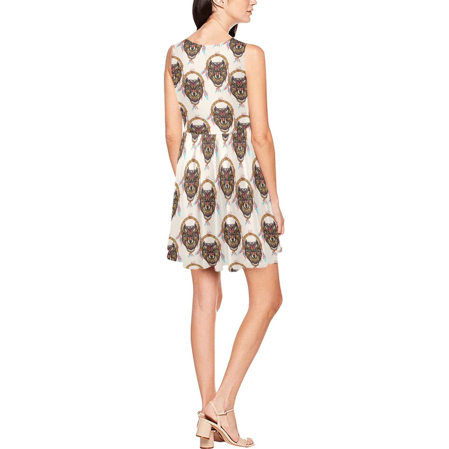 Wolf Tribal Dream Catcher Design Print Sleeveless Dress