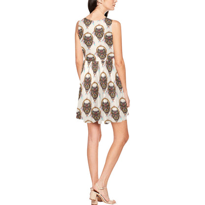 Wolf Tribal Dream Catcher Design Print Sleeveless Dress