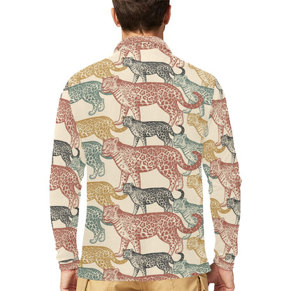 Jaguar Pattern Print Design 01 Long Sleeve Polo Shirt For Men's