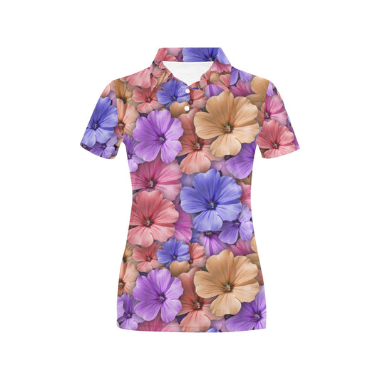 Colorful Geranium Pattern Women's Polo Shirt