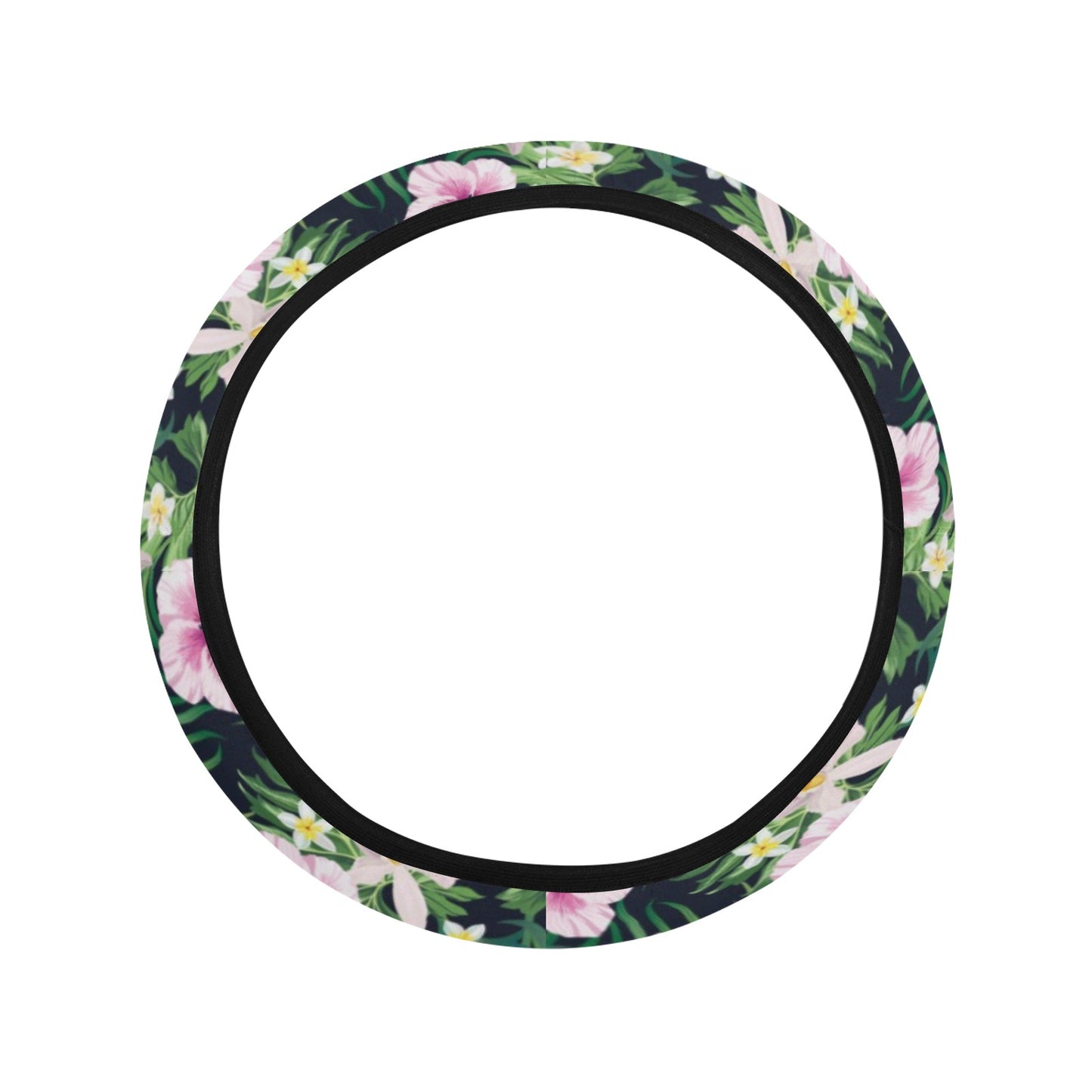 Hibiscus Tropical Print Design LKS309 Steering Wheel Cover with Elastic Edge