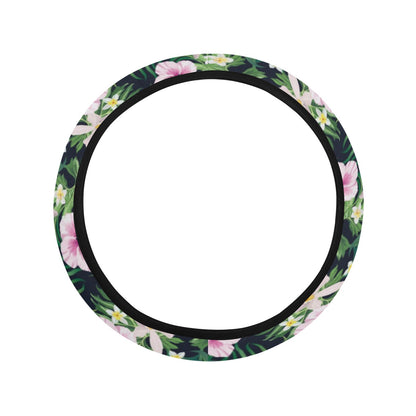 Hibiscus Tropical Print Design LKS309 Steering Wheel Cover with Elastic Edge