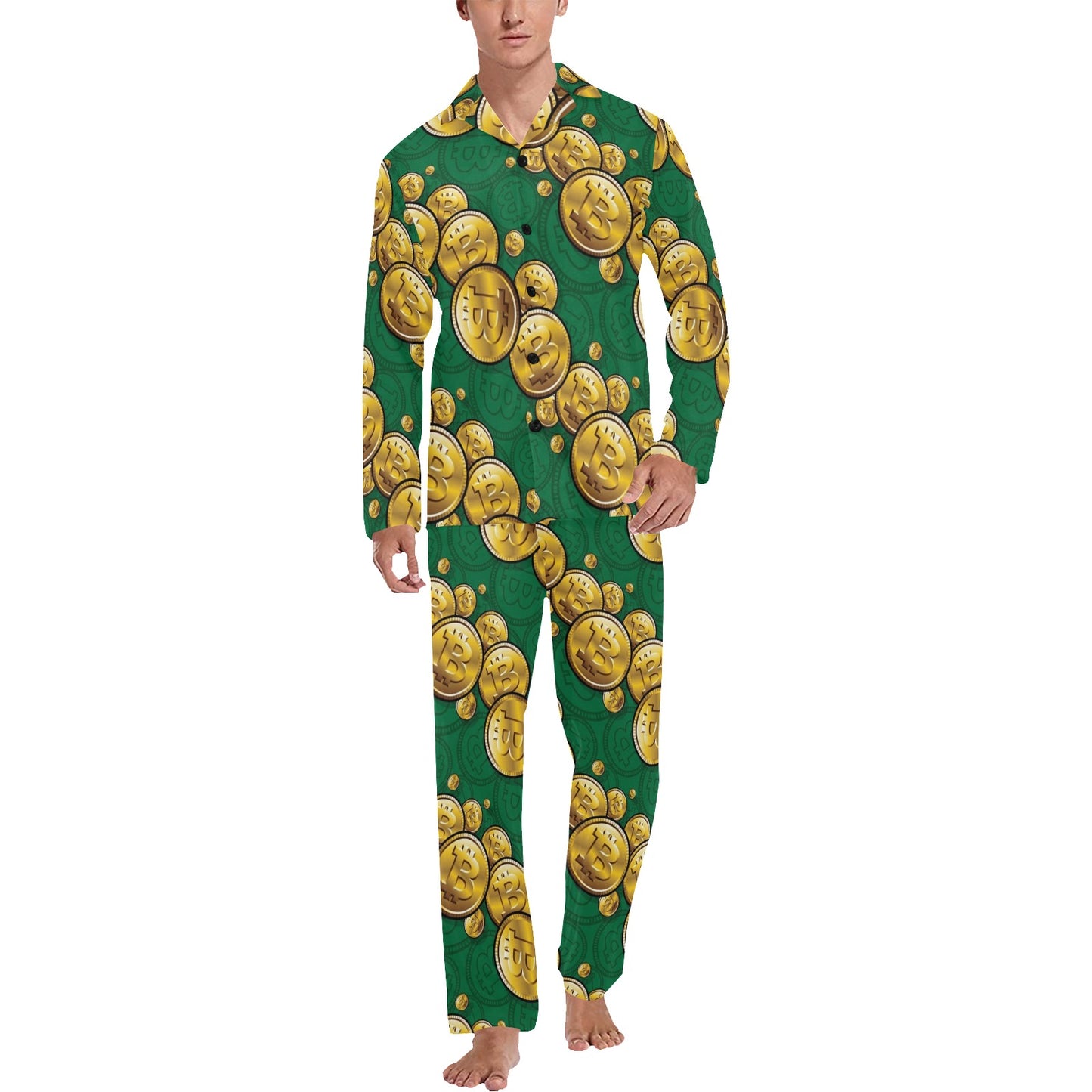 Bitcoin Pattern Print Design DO02 Men's Long Pajama Set