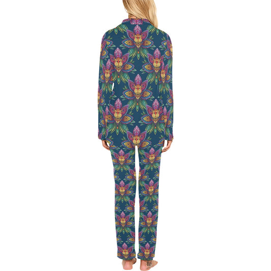 lotus Boho Pattern Print Design LO04 Women's Long Pajama Set