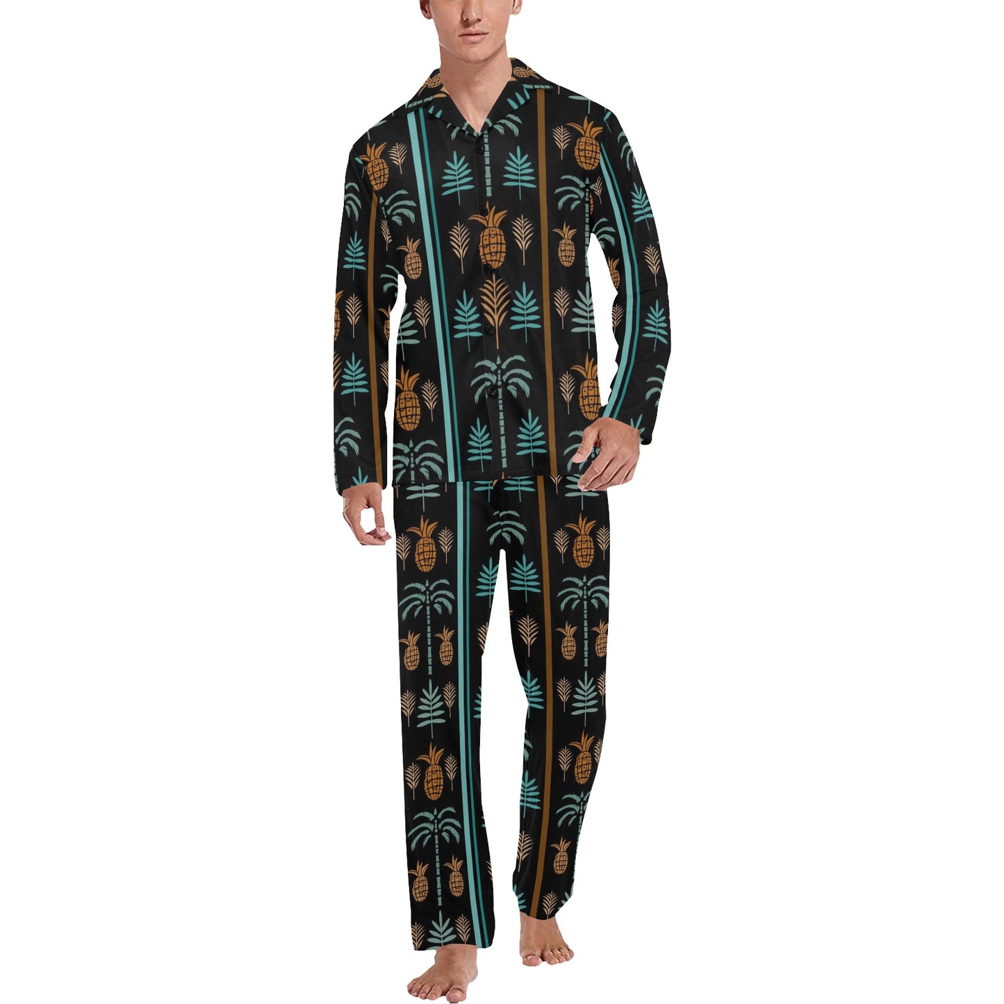 Hawaiian Themed Pattern Print Design H023 Men's Long Pajama Set