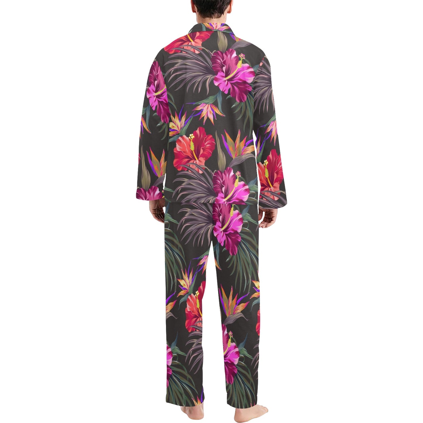 Hibiscus Pattern Print Design HB014 Men's Long Pajama Set