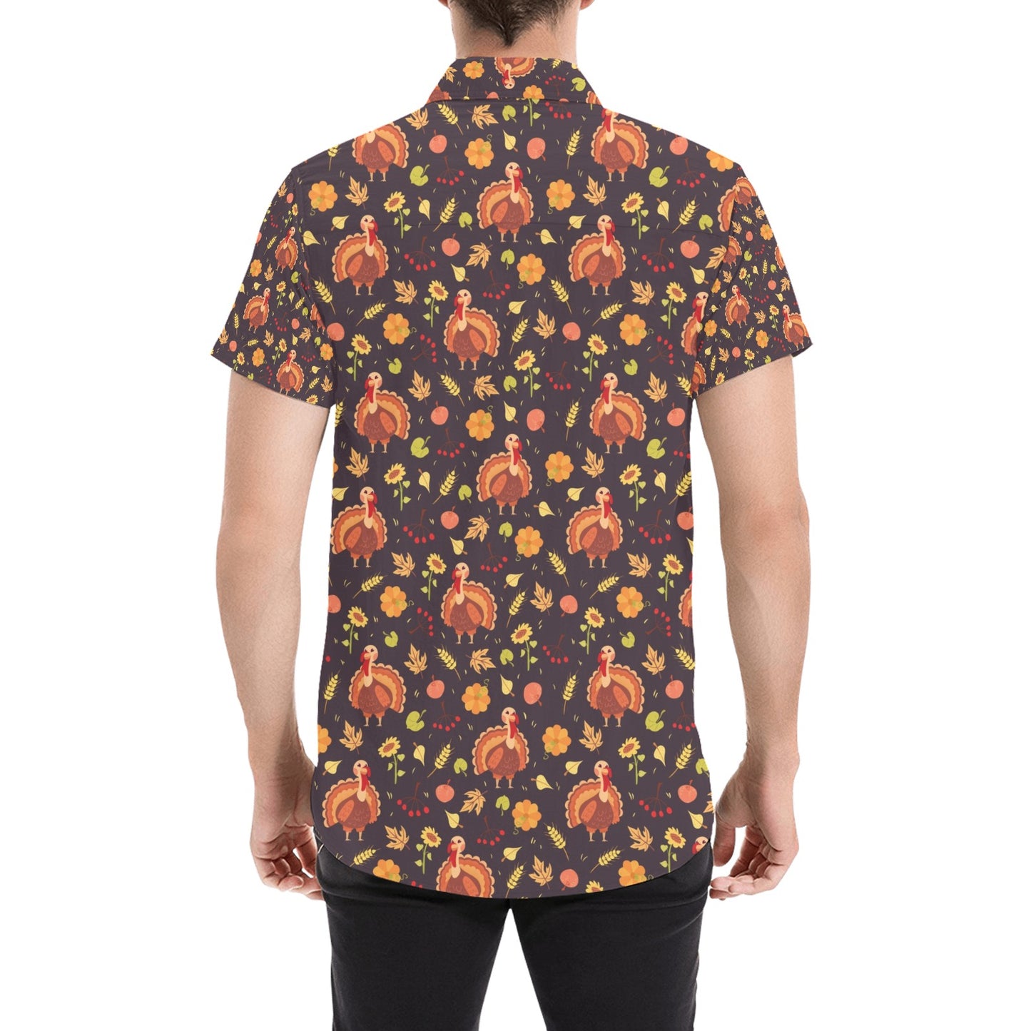 Thanksgiving Print Design LKS305 Men Short Sleeve Button Up Shirt