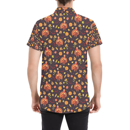 Thanksgiving Print Design LKS305 Men Short Sleeve Button Up Shirt