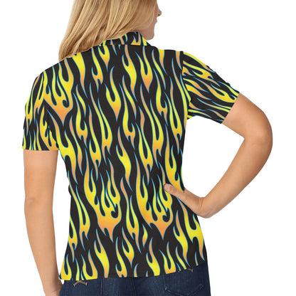 Flame Fire Yellow Pattern Women's Polo Shirt