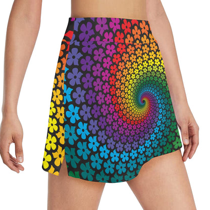 Flower Power Rainbow Spiral Print 17" Golf & Pickleball Skort with Pockets