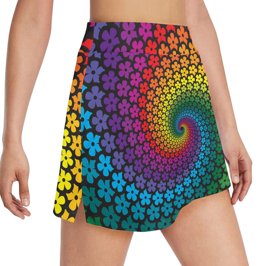 Flower Power Rainbow Spiral Print 17" Golf & Pickleball Skort with Pockets