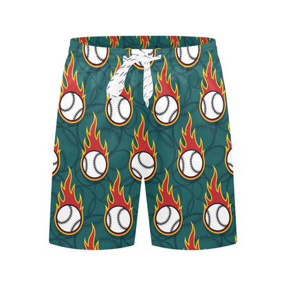 Baseball Fire Print Pattern Men's Swim Trunks Beach Shorts