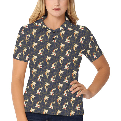 Koi Carp Japanese Design Themed Print Women's Polo Shirt
