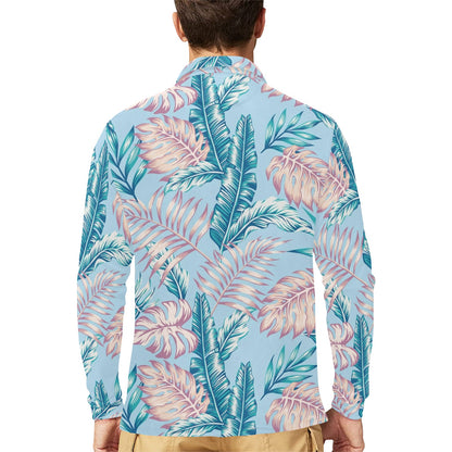 Tropical Flower Pattern Print Design TF01 Long Sleeve Polo Shirt For Men's