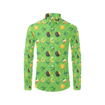 Shamrock Saint Patrick's Day Print Design LKS302 Men's Long Sleeve Dress Shirt