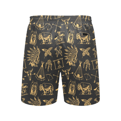 American indian Gold Style Men's Swim Trunks Beach Shorts