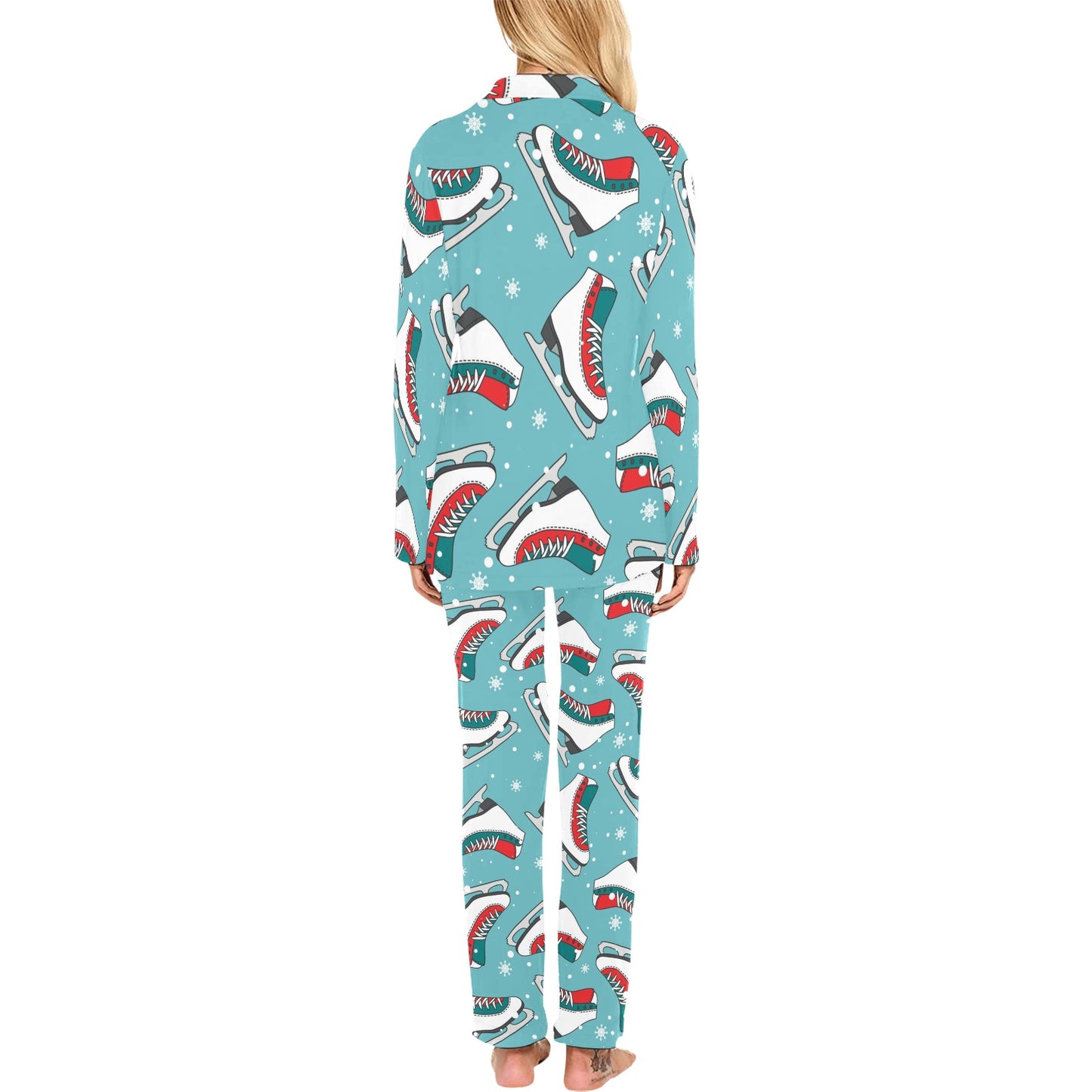 Ice Skate Pattern Print Design 03 Women's Long Pajama Set