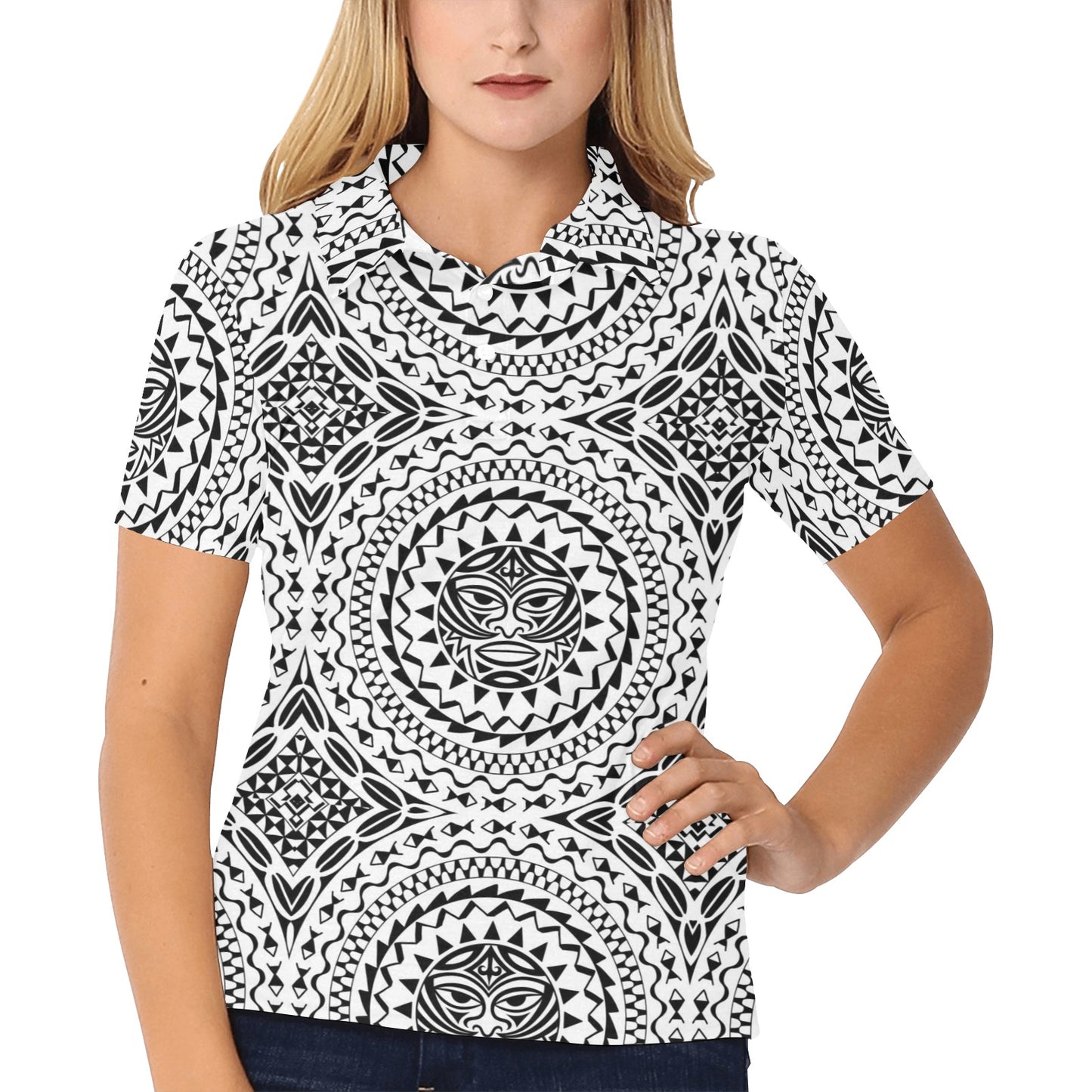 Polynesian Tribal Mask Women's Polo Shirt