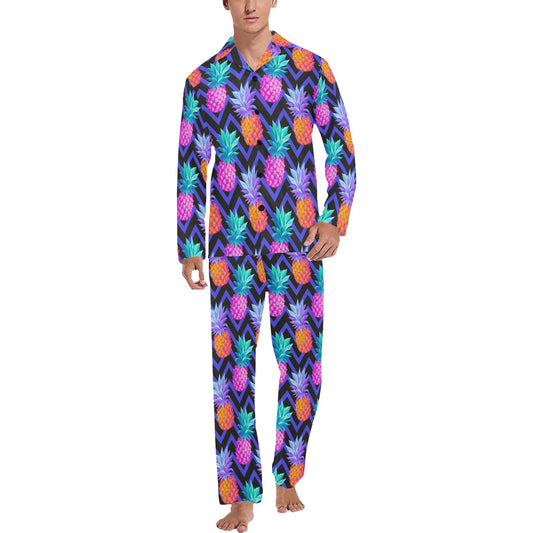 Pineapple Color Art Pattern Men's Long Pajama Set