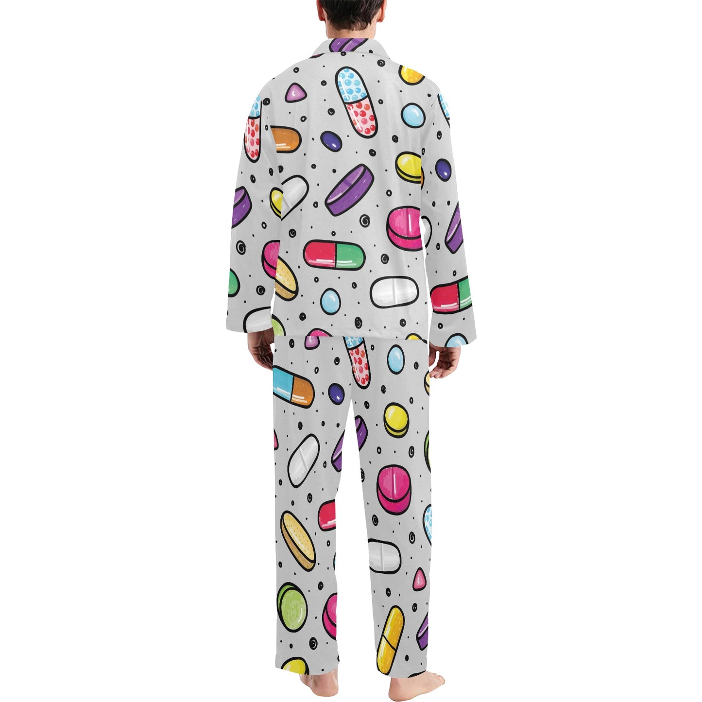 Pill Pattern Print Design A04 Men's Long Pajama Set