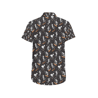 Skateboard With Skeleton Print Design LKS303 Men Short Sleeve Button Up Shirt